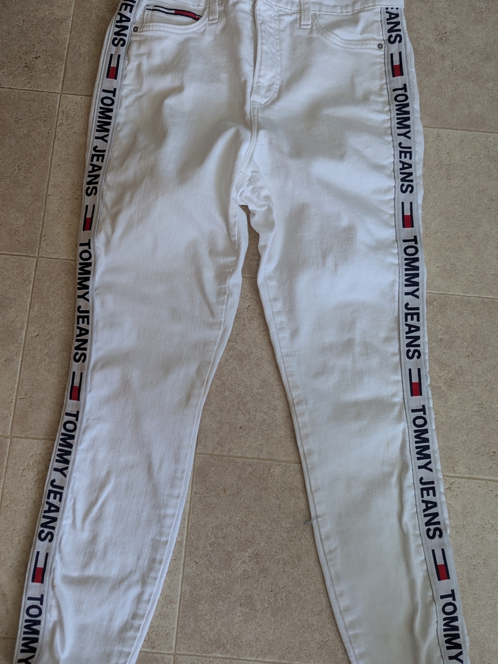 Tommy Hilfiger White High-rise Jeans with Side Logo Tape